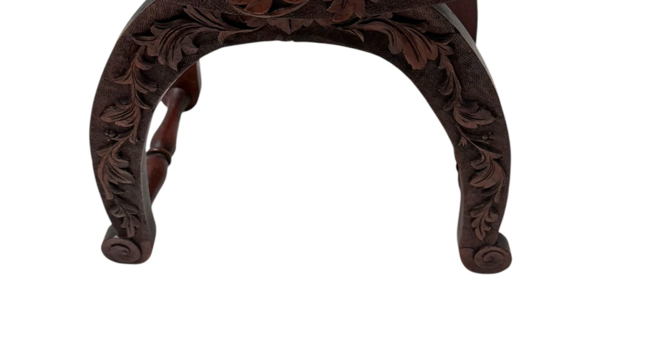 Art Nouveau Walnut Savonarola Hand-Carved Stool, 1900s